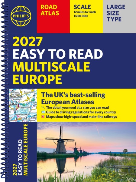 Philip’s 2027 Easy to Read Multiscale Road Atlas of Europe